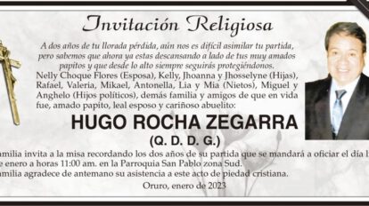 Invitación Religiosa para Hugo Rocha Zegarra