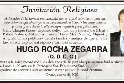 Invitación Religiosa para Hugo Rocha Zegarra