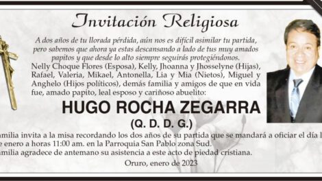 Invitación Religiosa para Hugo Rocha Zegarra