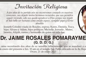 Invitación Religiosa para Dr. Jaime Rosales Pomarayme