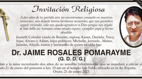 Invitación Religiosa para Dr. Jaime Rosales Pomarayme