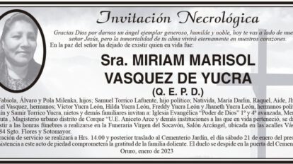 Invitación Necrológica de Miriam Marisol Vasquez de Yucra