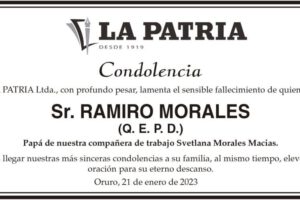 Condolencia por el fallecimiento del Sr. Ramiro Morales