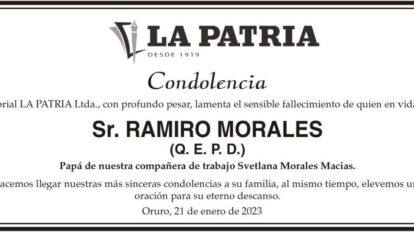 Condolencia por el fallecimiento del Sr. Ramiro Morales