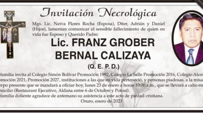 Invitación Necrológica Lic. Franz Grober Bernal Calizaya