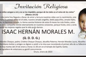 Invitación Religiosa: Bebé Isaac Hernán Morales M.