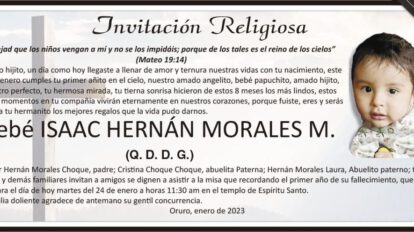 Invitación Religiosa: Bebé Isaac Hernán Morales M.