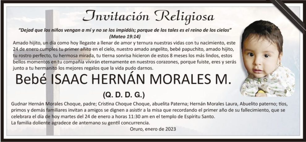 Invitación Religiosa: Bebé Isaac Hernán Morales M.
