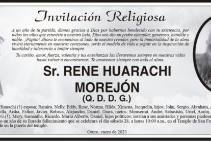 Invitación Religiosa para Sr. Rene Huarachi Morejón