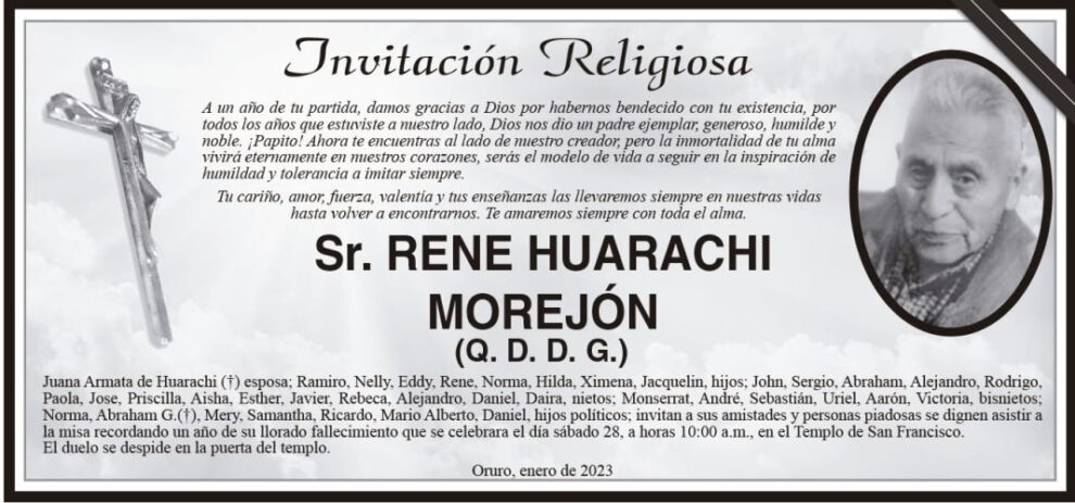 Invitación Religiosa para Sr. Rene Huarachi Morejón