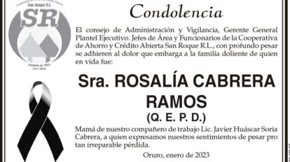 Condolencia por la Sra. Rosalía Cabrera Ramos