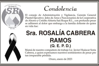 Condolencia por la Sra. Rosalía Cabrera Ramos