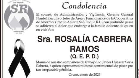 Condolencia por la Sra. Rosalía Cabrera Ramos