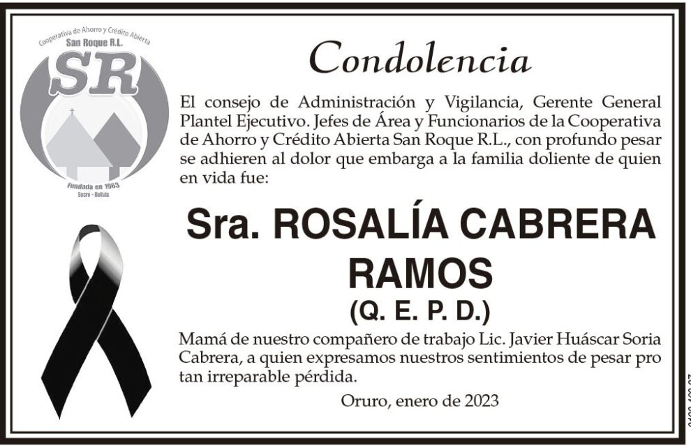 Condolencia por la Sra. Rosalía Cabrera Ramos