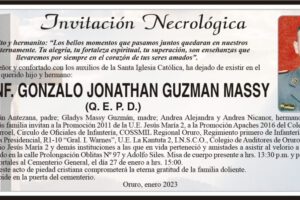 Invitación Necrológica de CAP. INF. GONZALO JONATHAN GUZMAN MASSY