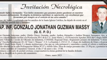 Invitación Necrológica de CAP. INF. GONZALO JONATHAN GUZMAN MASSY