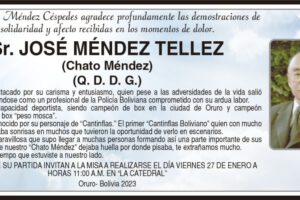 Necrológico de José Méndez Téllez, destacado profesional de la Policía Boliviana