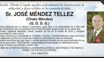 Necrológico de José Méndez Téllez, destacado profesional de la Policía Boliviana