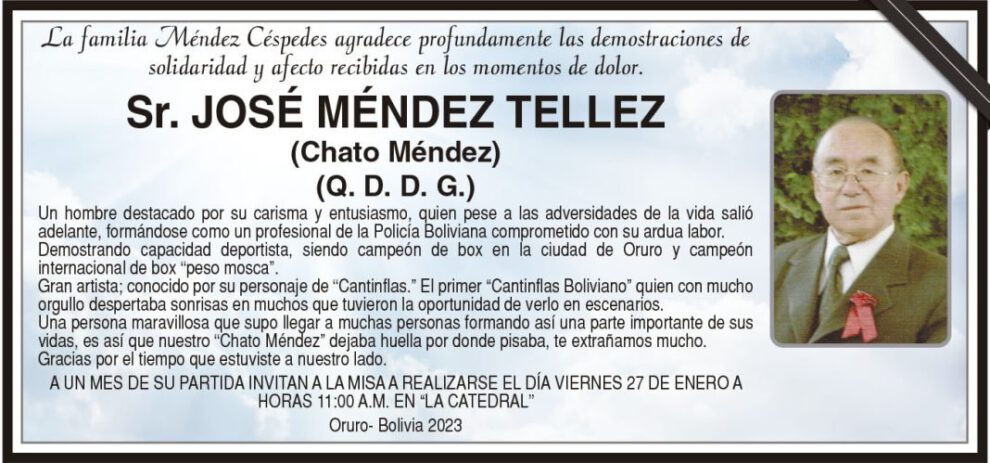 Necrológico de José Méndez Téllez, destacado profesional de la Policía Boliviana
