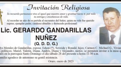 Invitación Religiosa: Lic. Gerardo Gandarillas Núñez