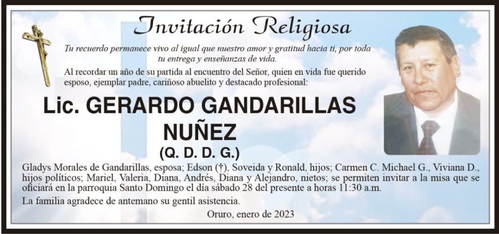 Invitación Religiosa: Lic. Gerardo Gandarillas Núñez