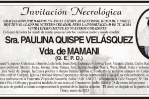 Invitación Necrológica de Paulina Quispe Velásquez