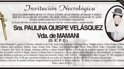 Invitación Necrológica de Paulina Quispe Velásquez