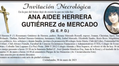 Invitación Necrológica: Ana Aidee Herrera Gutiérrez