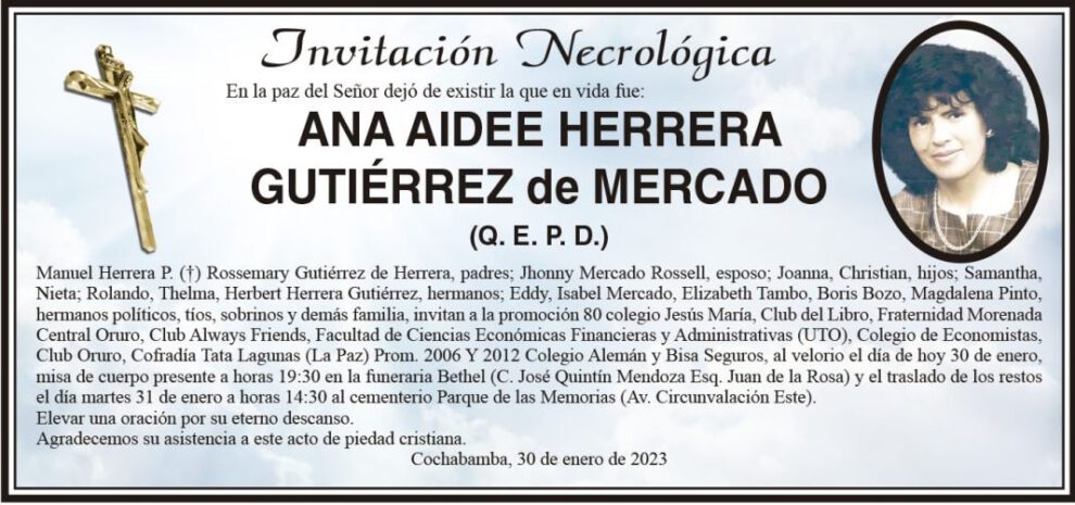 Invitación Necrológica: Ana Aidee Herrera Gutiérrez