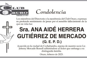 Condolencia por el fallecimiento de Ana Aidé Herrera Gutiérrez de Mercado