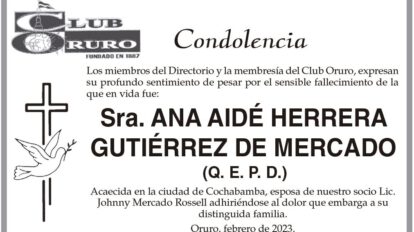 Condolencia por el fallecimiento de Ana Aidé Herrera Gutiérrez de Mercado