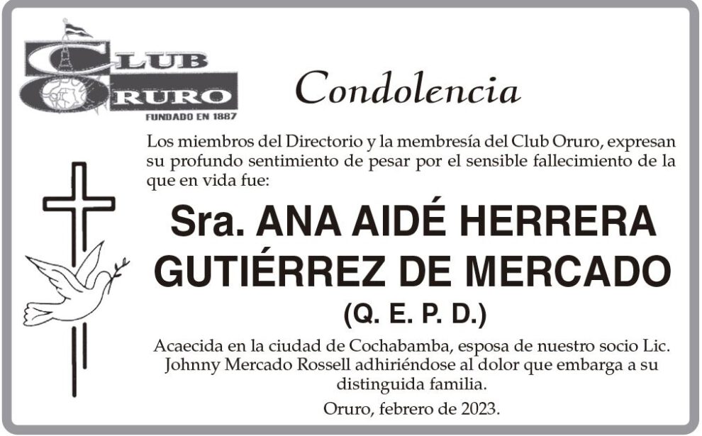 Condolencia por el fallecimiento de Ana Aidé Herrera Gutiérrez de Mercado