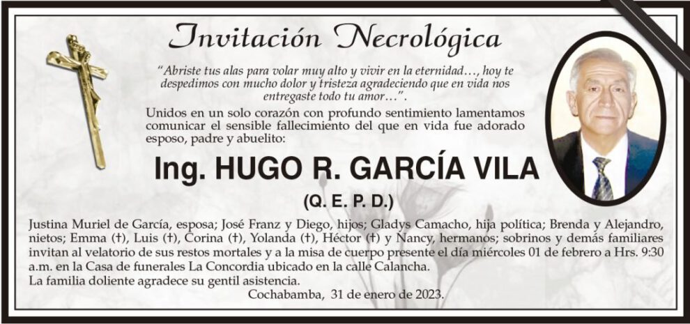 Invitación Necrológica: Ing. Hugo R. García Vila