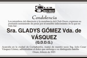 Condolencia por el fallecimiento de Gladys Gómez Vda. de Vásquez