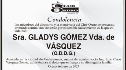 Condolencia por el fallecimiento de Gladys Gómez Vda. de Vásquez