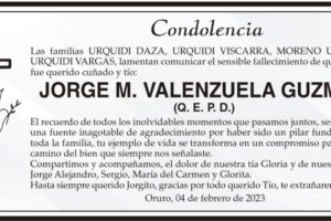 Condolencia por el fallecimiento de JORGE M. VALENZUELA GUZMÁN