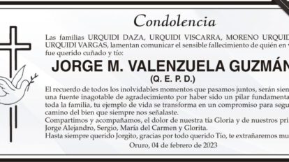 Condolencia por el fallecimiento de JORGE M. VALENZUELA GUZMÁN