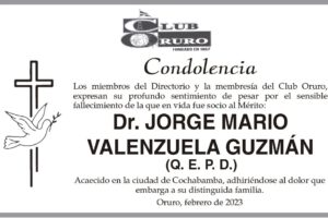 Condolencia por el fallecimiento del Dr. Jorge Mario Valenzuela Guzmán