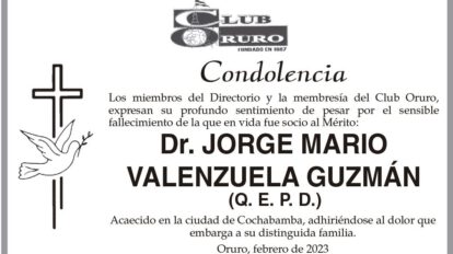 Condolencia por el fallecimiento del Dr. Jorge Mario Valenzuela Guzmán