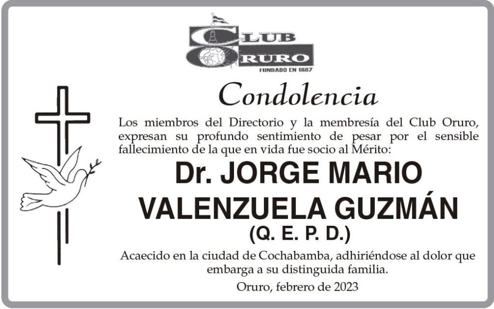 Condolencia por el fallecimiento del Dr. Jorge Mario Valenzuela Guzmán