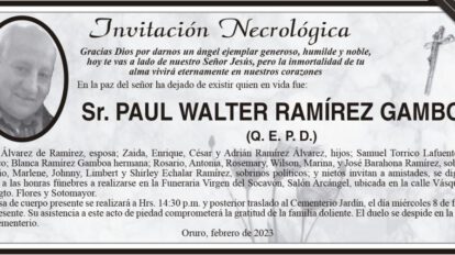 Invitación Necrológica de Paul Walter Ramírez Gamboa