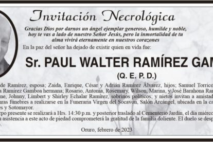 Invitación Necrológica de Paul Walter Ramírez Gamboa