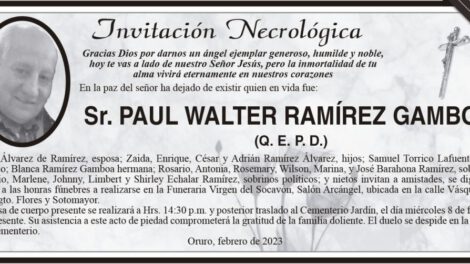 Invitación Necrológica de Paul Walter Ramírez Gamboa
