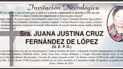 Invitación Necrológica: Juana Justina Cruz Fernández de López