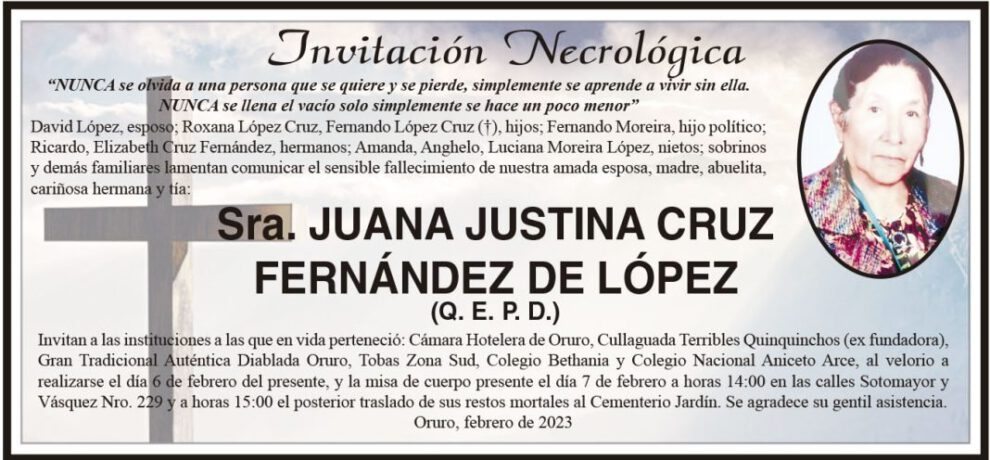 Invitación Necrológica: Juana Justina Cruz Fernández de López