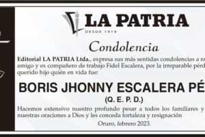 Condolencia por la pérdida de Boris Jhonny Escalera Pérez