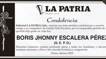 Condolencia por la pérdida de Boris Jhonny Escalera Pérez
