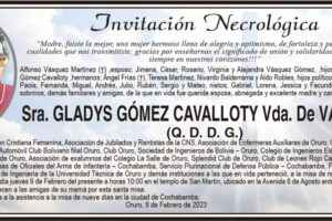 Invitación Necrológica de Gladys Gómez Cavalloty