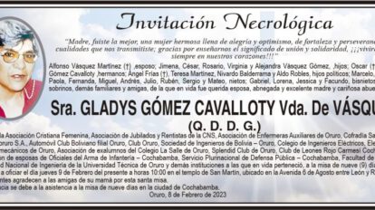 Invitación Necrológica de Gladys Gómez Cavalloty