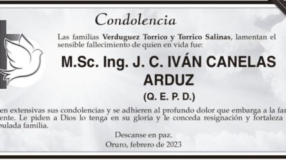 Condolencia por el fallecimiento de Iván Canelas Arduz